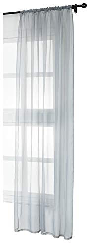 WOLTU Vorhänge mit Kräuselband Stores Gardinen Grau kurz transparent 140x245cm (BxH), Gardinen Fensterschals Voile für Wohnzimmer Schlafzimmer Kinderzimmer (1 Stück)