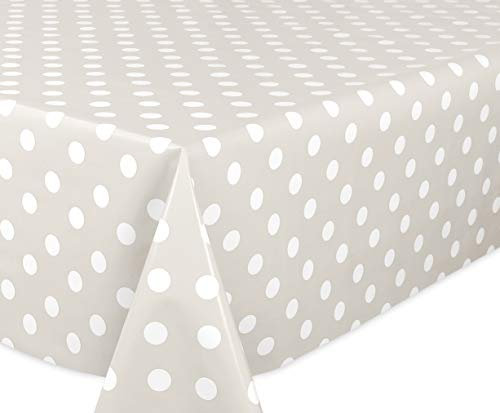 Taupe, Punkte Weiß Wachstuchtischdecke glatt abwischbar Garten Tischdecke RUND OVAL ECKIG, Größe wählbar (Eckig 140x240 cm)