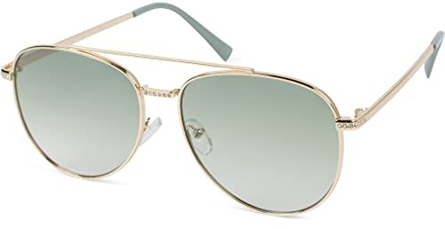 styleBREAKER Damas Aviadoras Gafas de sol con aplicación de estrás, lentes de policarbonato tintado y marco de metal 09020119, color:Montura dorado/vidrio verde gradiente