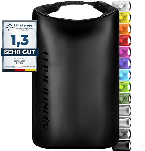 Nordlight Dry Bag 5L Wasserdichter Beutel - (Schwarz) Wasserdichter Packsack Mit Roll Top Verschluss Und Schultergurt | Schwimmen, Baden, Strand, Kanu, Stand Up Paddling, Tauchen
