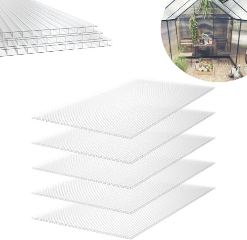 Froadp 14pcs Plaque Polycarbonate Panneaux de Serre Découpables Résistant aux UV Plaques Alvéolaires Transparentes 605x1210x4mm Plaques à Double Paroi Alvéolaire pour les Serre de Jardin