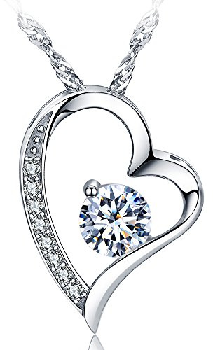 Collana Con Cuore da Donna, Placcato in Oro Bianco 14k Con Zirconi Cubici, Gioielli in Pietra Portafortuna per le Donne (Oro bianco--04--aprile)