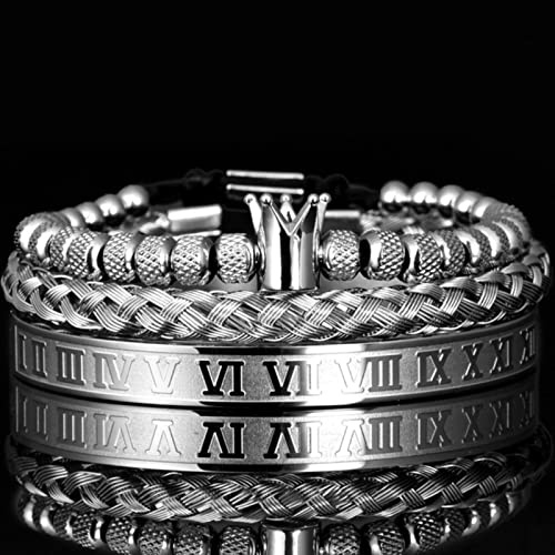 SONGK Luxe Romain Couronne Royale Bracelet à Breloques Hommes en Acier Inoxydable géométrie Pulseiras Hommes Ouvert réglable Bracelets Couple Bijoux Cadeau