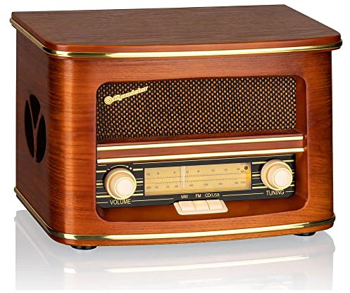 Roadstar HRA-1500UEMP Radio CD Portátil Vintage FM/MW, Reproductor CD-MP3, USB Función Grabación, Stereo, Mando a Distancia, Conexión para Auriculares, Madera