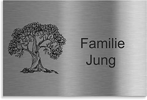 Jung Edelstahl Design Türschilder - Namensschilder V2A - incl. Gravur - Hinweisschilder Edelstahl/anthrazit oder weiß wählbar (Edelstahl, 120x80 mm)