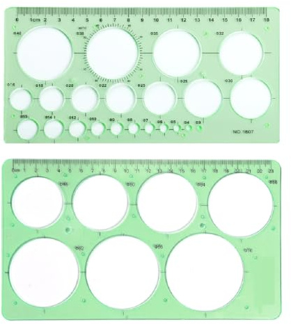 JTKREW 2 Pochoirs de Cercle en Plastique - Modèles de Dessin et de Mesure avec Règles pour Dessin et Mesurer la Conception