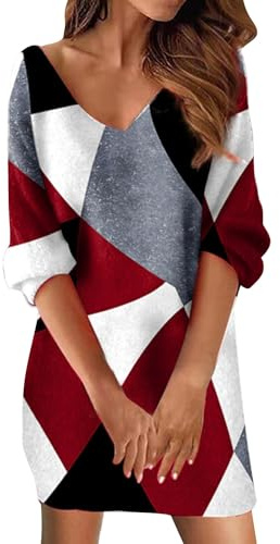 Vestido de noche para mujer con cuello en V y manga 3/4 vestido elegante y chic mini vestidos para mujer Casusl de cintura alta cóctel otoño invierno camisa vestidos sueltos casuales sexy chic suéter
