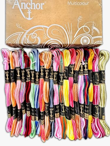 Anchor Stranded Cotton Hilos de bordado, 20 madejas por paquete, multicolor, punto de cruz, 100% algodón orgánico, pulseras de la amistad, manualidades, Reino Unido