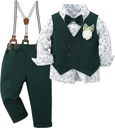 ZOEREA Bebé Niño Ropa Conjunto 1-5 años Niños Caballeros de Manga Larga Camisa+Chaleco+Pantalones+Pajarita+Corsage Niños Bautizo Ropa de Boda Conjuntos