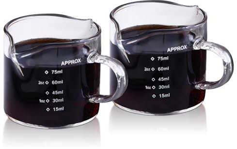 Wisebom 2 PCS Glass Measuring Cup, Transparent Heat Resistant Espresso Measuring Cup with Double Spouts, Coffee Shot Glasses with Handle for Tea Bar DIY Making