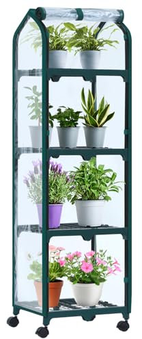 Ohuhu Mini serre pour intérieur et extérieur, petite serre en plastique avec roues verrouillables, serre portable avec housse durable pour semis, cadeau de jardinage idéal pour femmes et hommes,