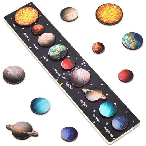 Toddler Toys for 3-4-5-6-Year-Old Boys Girls, Space Montessori Wooden Puzzles Kids Games Age 3+ Gifts Solar System for Kids Learning Educational Toys for 4 5 6 7 Years Girls Birthday Presents