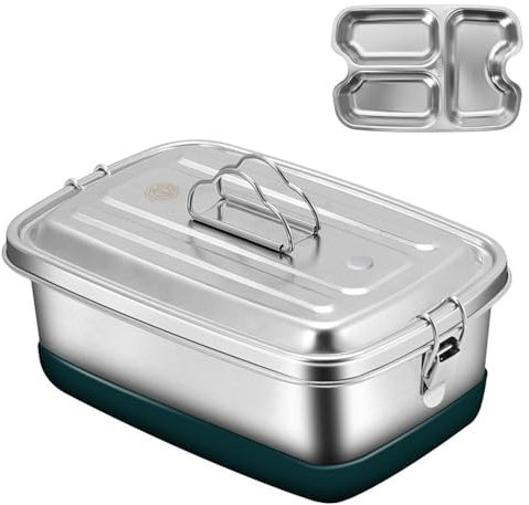 Brotdose Edelstahl, 2000ML Lunchbox Auslaufsicher Brotzeitdose mit Abtrennung und Dichtring, Brotdose Metall, Vesperdose, Pausenbrot, Spülmaschinengeeignet, für Erwachsene & Kinder, 22 * 15.5 * 9cm