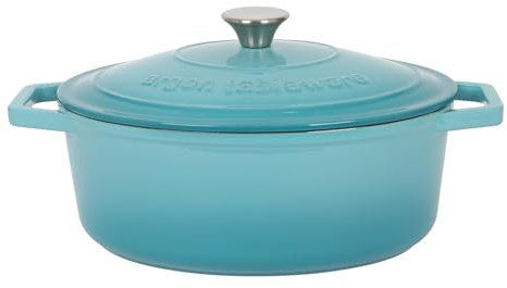 Argon Tableware 4.68L Oval Cast Iron Casserole Dish with Self-Basting Lid - Teal Ombre - 2.3L & 4.68L Induction Hob Cooking 4.84QT Dutch Oven Bread Baking Serving Roasting Stew Stock Pot Cookware Pan