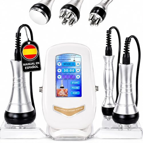 Radiofrecuencia Facial y Corporal - Aparato de Cavitacion y Radiofrecuencia 3 en 1 - Masajeador Profesional en Casa - Masajeador Facial Reafirmante Anti Flacidez- Maquina con 40 Khz y 3 Cabezales