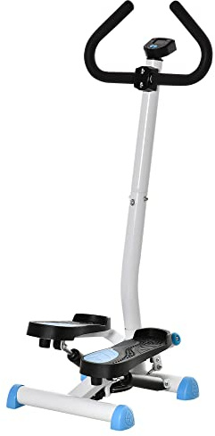 HOMCOM Máquina de Step Stepper Fitness en Casa para Escaleras con Pantalla LCD Manillar y Pedales Antideslizantes Equipo de Ejercicio para Gimnasio Oficina 55x44x108 cm Blanco y Azul