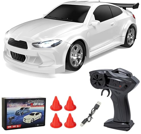 NULA Mini RC Drift Auto, Desktop Escala 1:64, 15 km/h, 4 WD, 2,4 GHz, coche de carreras RC teledirigido, coche deportivo con luces LED, regalo para adultos entusiastas