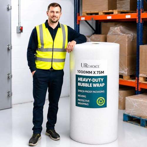UR CHOICE Bubble Wrap Roll 1000mm x 75m | Large 1 Metre Wide Small Bubble Packaging Wrap | Thick Recyclable Polythene | Fragile Item Protection for Moving House, Shipping & Storage