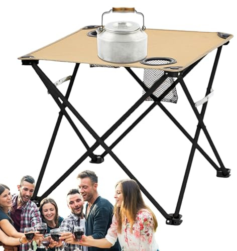 Generisch Tavolo da campeggio pieghevole – Tavolo pieghevole con 2 portabevande, accessorio da campeggio per esterni, portatile, per picnic, giardino, balcone, viaggi