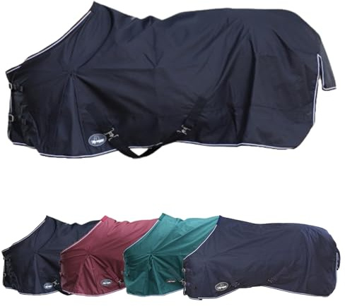 Marengos - Regendecke 600D Comfort – Pferdedecke mit Innenfutter – ideal als Weidedecke – wasserdicht & atmungsaktiv – mit Kreuzgurten, Gehfalten & Schweiflatz – Schwarz – 135cm