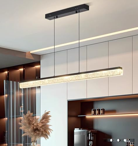 120cm Moderne LED Pendelleuchte esszimmer dimmbar hängelampe esstisch schwarz,Linear design hängeleuchte mit Fernbedienung,Esszimmerlampe hängend Höhenverstellbar Esstischlampe,Bürolampe (120cm/50w)