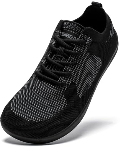 HOBIBEAR Women Barefoot Shoes Men Wide Toe Box Trail Running Mesh Trainers Breathable Comfortable Zero Drop Sole Minimalist for Outdoor Casual Daily Gym Travel Training Walking All Black 6.5