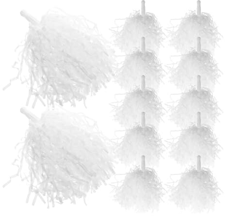 ifundom 24 Pezzi 24 Pezzi Pompon da Cheerleading Bianchi Manico, Accessori per Tifo Sportivo e Danza, Pom Poms Metallici Portatili per Eventi Scolastici e Competizioni all’Aperto