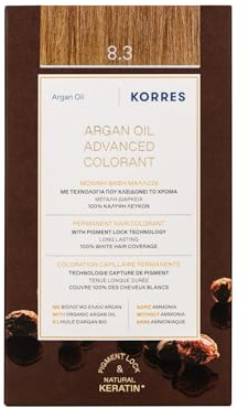 KORRES Argan Oil Colorant – ammoniakfreie Haarfarbe mit Bio-Arganöl Honigblond 8.3 – 100% Grauhaarabdeckung & vegan für ein langanhaltendes Farbergebnis