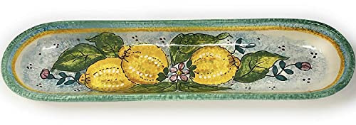 CERAMICHE D'ARTE PARRINI - Italian Ceramic Serving Appetizer Tray Baguette Flatware Decorative Lemons Hand Painted Made in Italy Tuscan