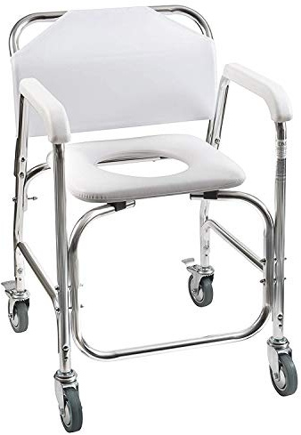 DMI Rolling Shower Chair, Commode, Transport Chair, FSA Eligible, Rolling Bathroom Wheelchair for Handicap, Elderly, Injured or Disabled, 250 Lb. Weight Capacity, Aluminum Frame, White