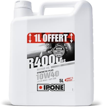 IPONE - R4000 RS - Huile Moto 4 Temps 10W40 Synthetic Plus - Lubrifiant Semi-Synthétique avec Esters - Haute Qualité - Résistance à l'Usure et Protection du moteur - Bidon 4 Litres + 1L Offert