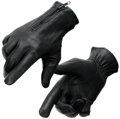 Milwaukee Leather SH226D Men's Black Unlined Leather Lightweight Motorcycle Hand Gloves W/Wrist Zipper Closure (Black, XX-Large)
