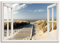 ARTLAND Wanddeko Leinwand Bilder Wandbild 130x90 cm Fensterblick Fenster Strand Meer Maritim Düne Leuchtturm Nordsee Langeoog T5RQ