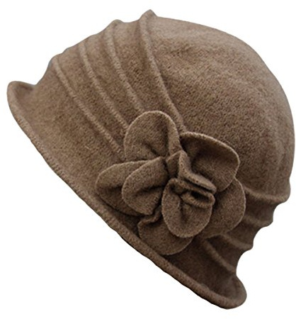 Butterme Hiver Femme Fleur élégante laine Casquette Beret Chapeau Cloche Chapeau - Camel1