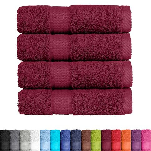 BaSaTex Frottier Handtücher Set aus weicher Baumwolle - 50x100 cm - 100% Baumwolle Öko-Tex Made in Green Zertifiziert | 4X Handtuch in Bordeaux Rot