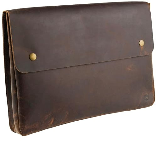 moonster Laptoptasche Leder Herren Laptop Hülle - Geräumiges Handgefertigtes Design ohne Gurt - Rustikales Finish Büffelleder - Laptop Tasche Ideal für 13-14-15 Zoll Laptops und Tablets