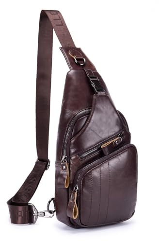 WeeDee Bandoleras Hombre Pequeña Piel Mochila de Cuero Autentico Bolsos de Hombre y Pecho Bolso Bandolera Resistentes al Agua Para Escolare Ciclismo Senderismo
