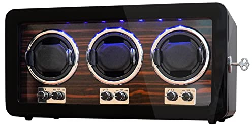 Oryx 3 Watch Winders for Automatic Watches Wooden Rotating Watch Box 15 Rotation Modes Setting Display Case with LED Light, AC or USB Powered Super Quiet Mabuchi Motor
