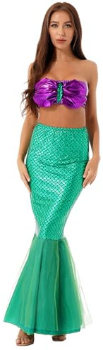 CHICTRY Femme Halloween Ensemble 2 Pièces Jupe Queue de Sirène Mermaid et Haut Court Soutien-Gorge Maillot de Bain Bikin Tenue Jeu de Rôle Déguisement Sirène Chic S-XL Vert XL