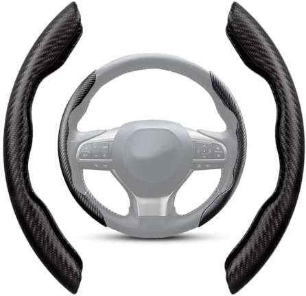LNGJIN Coprivolante Auto,2 Pezzi Copri Volante Universale Auto,36-40cm Fibra Carbonio Antiscivolo Ultraleggero,Confortevole Coprivolante Segmentato Carbonio,per la Maggior parte delle Auto(Nero)