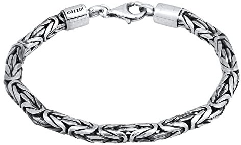 Kuzzoi Buddha Silber Armband für Herren, handgefertigtes Königsketten Armband (5 mm) aus oxidierten 925 Sterling Silber, massives Königsarmband für Männer, Länge 23 cm