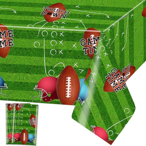Rugby Table Cloth American Football Plastic Table Covers Ball Tablecloth Rectangular Tablecloths Disposable Wipe Clean Waterproof Table Cloths Cover for Kids Birthday Sport Party Decoration, 2pcs