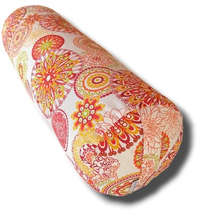 SAVASANAS - Bolster Yoga Mandalas Naranja 2024, cojín cilíndrico, yoga accesorios, rodillo pilates, ideal para estirar espalda, relleno de cáscara de espelta ecológica, asa de transporte, 62x20cm