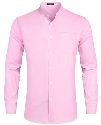 HISDERN Camicia Rosa Uomo Manica Lunga de Matrimonio Casual Elegante Gemelli Camicia Uomo Coreana Slim Fit Elasticizzata Camicie da Uomo Button Down S