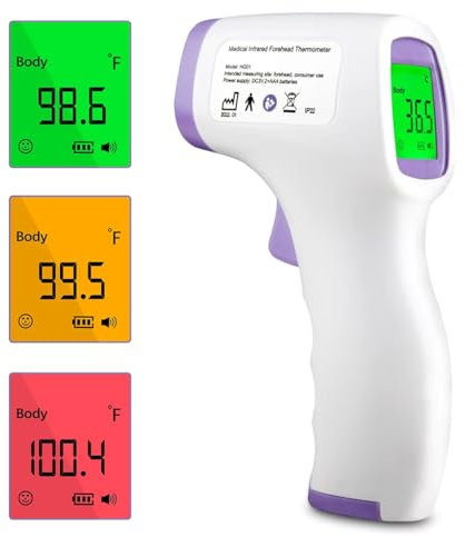 FONCBIEN Forehead Thermometer, Non-Contact Infrared Thermometer for Adults and Kids Digital Temperature Thermometer with Fever Alarm LCD Display Memory Function Temperature Gun