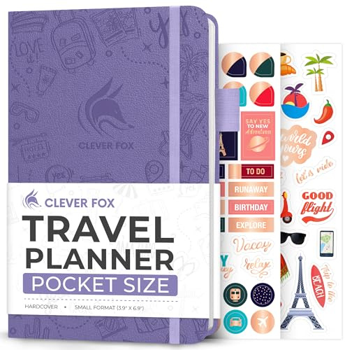 Clever Fox Travel Journal Pocket – Vacation & Road Trip Itinerary Planner Organizer & Traveling Memory Diary – Small Traveler Notebook (Lavender)