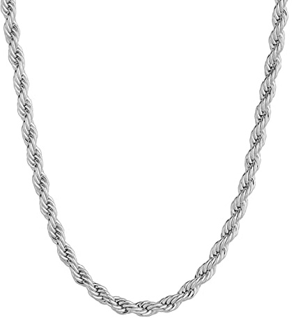 Tolldek Cadena para hombre de 40 – 75 cm, cadena de cordón para hombre, cadena de la amistad ancha 2,4 – 5 mm, cadena de acero inoxidable, joyería Hip Hop para hombre, Acero inoxidable, Sin circonitas