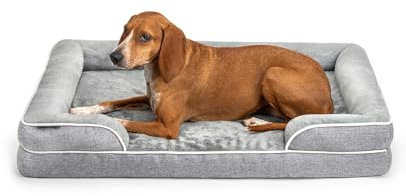 lionto orthopädisches Hundebett + erhöhter Rand, 97x71x17 cm, Hundekissen robust mit weichem Flanell, Bezug abnehmbar & waschbar, rutschfest, für kleine & große Hunde + Katzen, grau