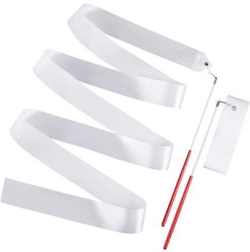 CREATCABIN 2 pz 2.04 m NastriDanza NastroGinnastica Ritmica Bacchetta Bacchetta in Nylon Bacchette Rotanti su Bastoncini NastroAllenamentoGiochi Finzione Danze Bomboniere Spettacoli 4.5x204cm