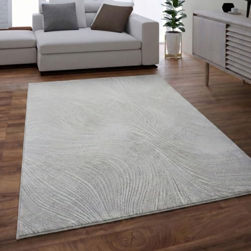 VIMODA Teppich Wohnzimmer Teppich Schlafzimmer, Flur, küche Kurzflor Boho Design Unifarbe Hoch-Tief-Effekt Modern 3D Weich,Maße:120x170 cm;Farbe:L.Grey